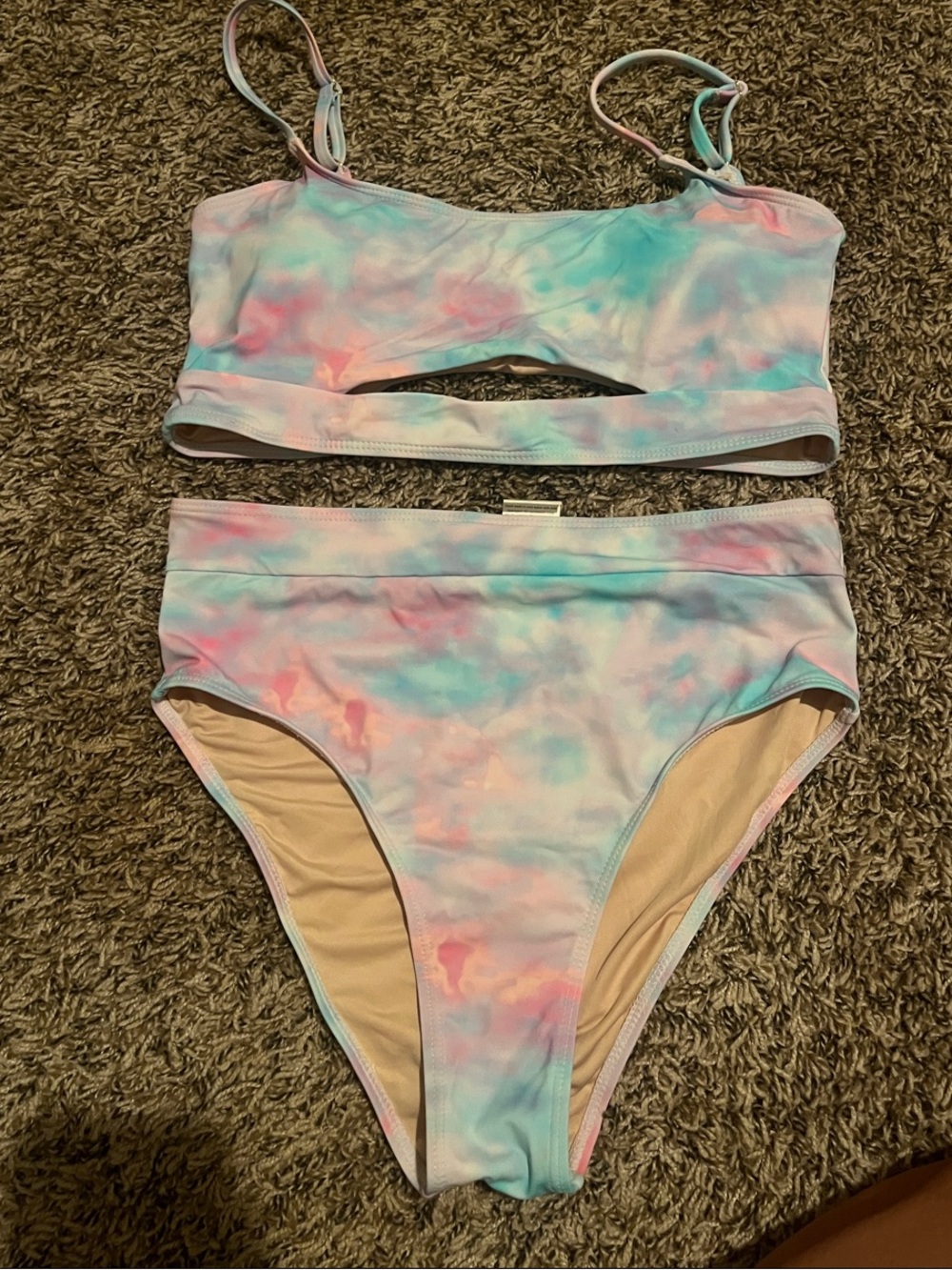 Brand new- never worn- Pastel Tie-Dye High-Waist Bikini Set in Pink & Blue